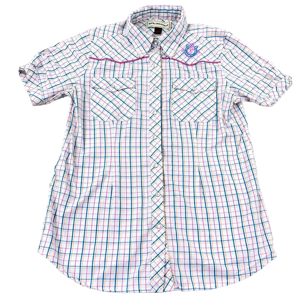 Bit & Bridle Western Shirt Women Medium Pearl Snap Western Embroidered Horse